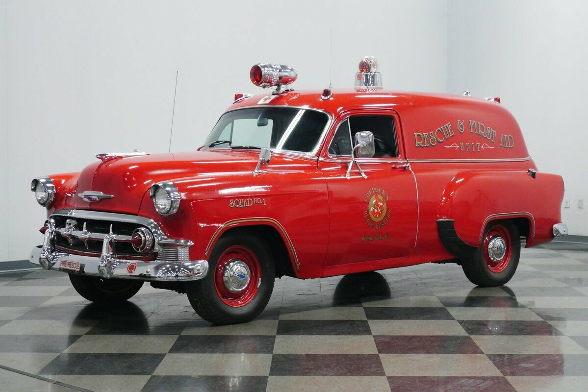 1953 Chevrolet ambulance built on a livery wagon chassis.